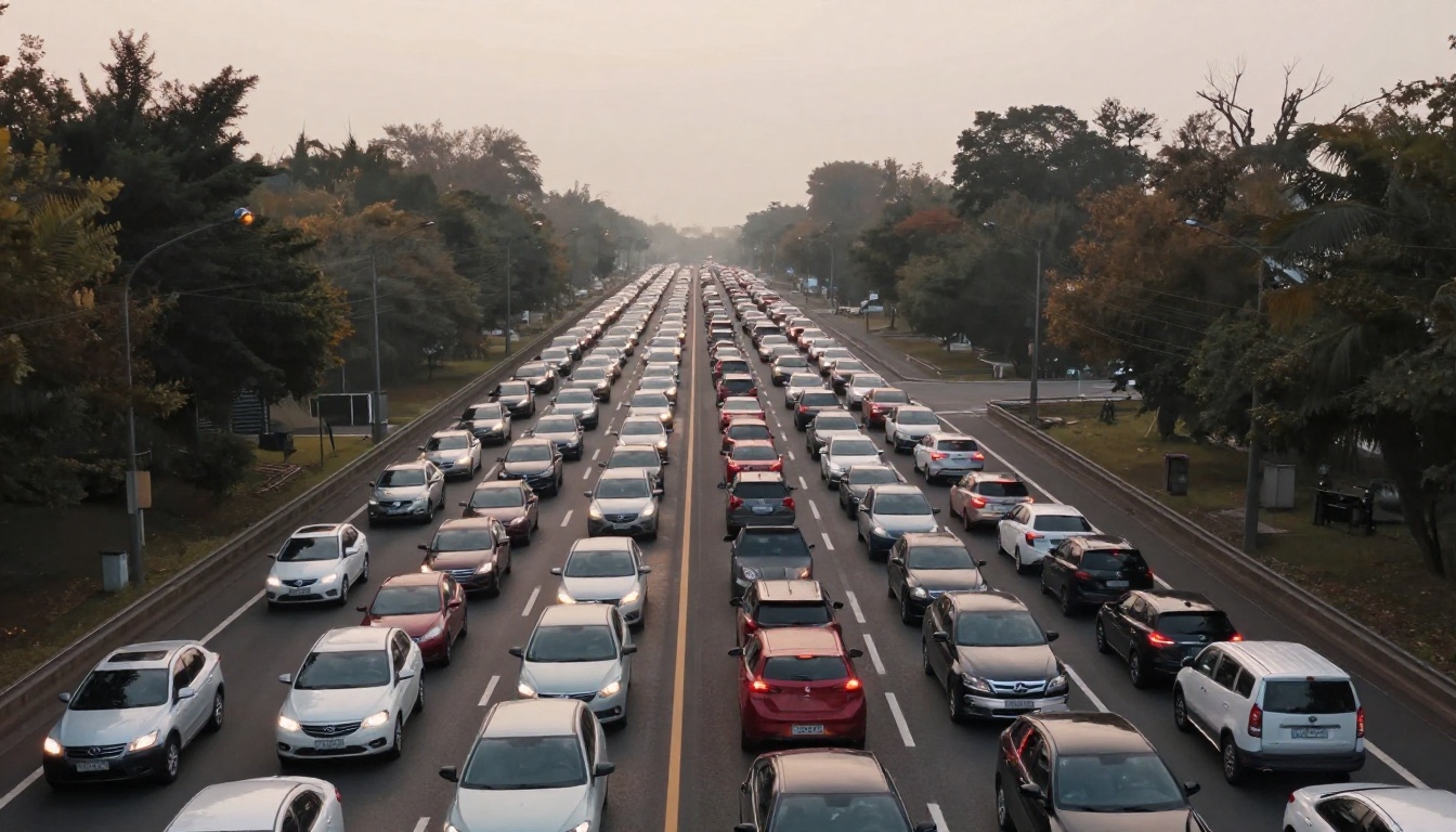 Voiture coincée dans les embouteillages sur une autoroute